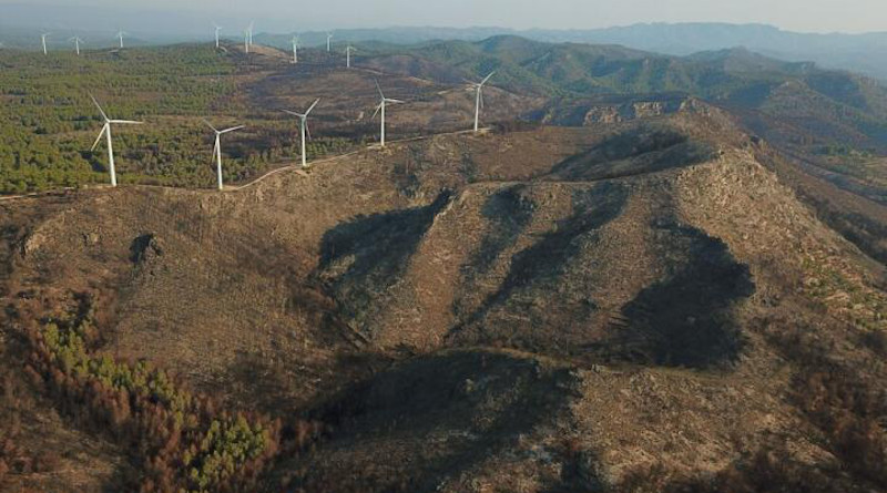Wildfire near a windfarm northeast Spain. CREDIT Image: Lluis Brotons