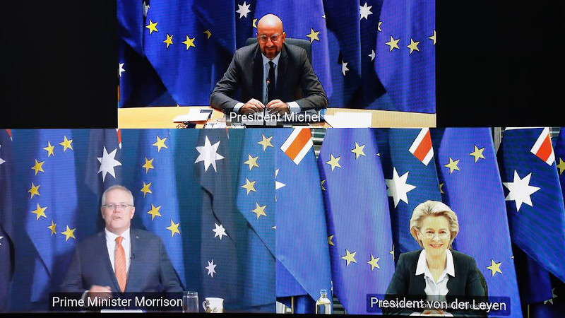 EU-Australia leaders' meeting via video conference, November 26, 2020. Credit: European Council