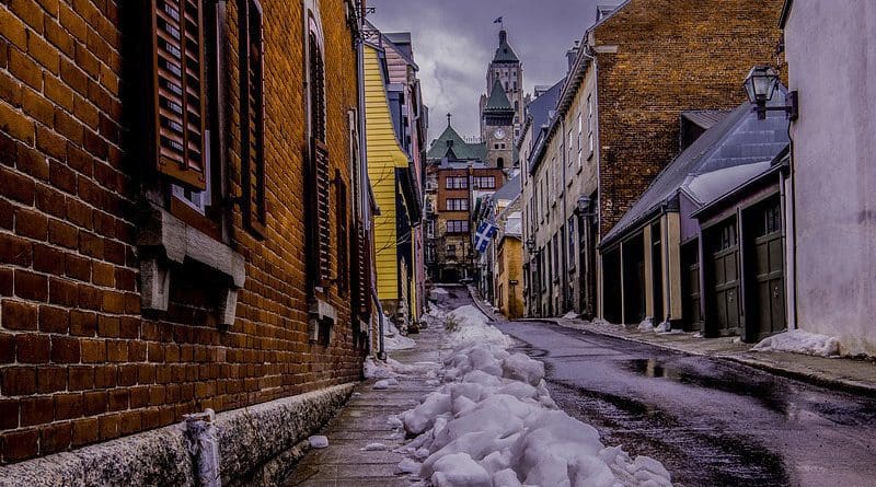 Canada Winter City Lane Quebec Brick Street Wall