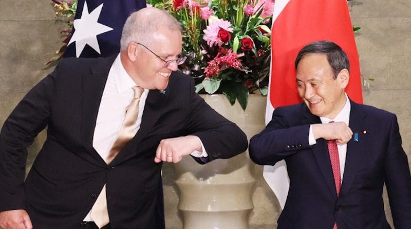 Australia's Prime Minister Scott Morrison and Japanese Prime Minister Yoshihide Suga. Photo Credit: Japan PM Office