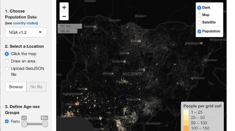 Screenshot of the woprVision web portal, showing population estimates for Nigeria. Credits: WorldPop