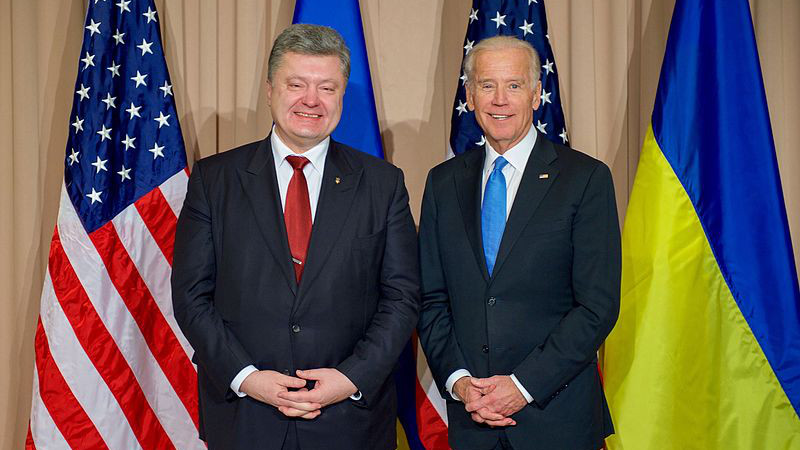 Vice President Joe Biden stands with Ukrainian President Petro Poroshenko on January 20, 2016, at the Intercontinental Hotel in Davos, Switzerland, before a bilateral meeting on the sidelines of the World Economic Forum. [State Department photo/ Public Domain]