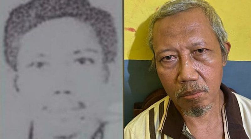 Aris Sumarsono (alias Zulkarnaen) is seen in a file photo (left), and following his arrest Thursday night on Indonesia’s Sumatra island, Dec. 12, 2020.Courtesy Indonesia National Police
