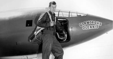 Chuck Yeager in front of the Bell X-1, which, as with all of the aircraft assigned to him, he named Glamorous Glennis (or some variation thereof), after his wife. Photo Credit: U.S. Air Force photo, Wikipedia Commons
