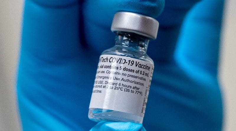 Vial of the Pfizer-BioNTech COVID-19 vaccine. DoD photo by Lisa Ferdinando