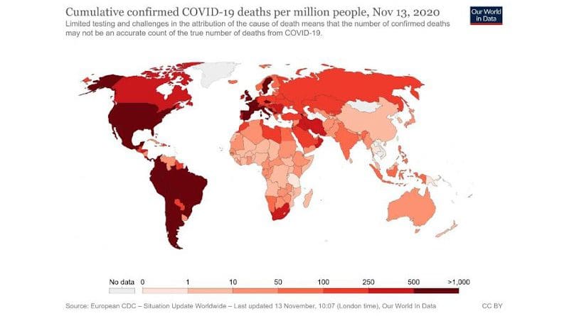 Figure 1 - Cumulative confirmed deaths from Covid19 infection. Credit ourworldindata.org. CREDIT: Dr. Alberto Boretti, Dr. Bimal Banik, Dr. Stefania Castelletto, Bentham Science Publishers