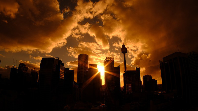 Australia Sydney Skyline Tower Sunset Evening Sun