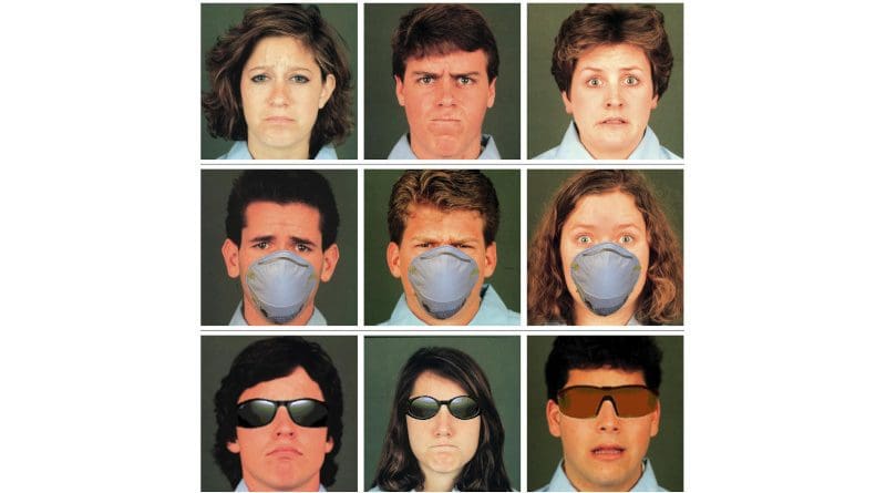 Kids were able to correctly identify emotions on faces displaying (from left) sadness, anger and fear even when they were covered by a surgical mask. CREDIT Image courtesy Ashley Ruba.