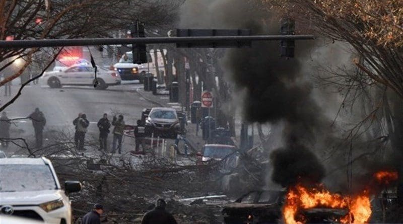 Aftermath of RV bomb in Nashville on Christmas morning. Photo Credit: Tasnim News Agency