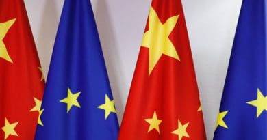 EU and China flags on display in the Council building on 22 June 2020. [Council Newsroom]