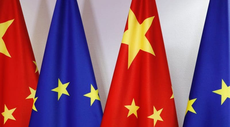 EU and China flags on display in the Council building on 22 June 2020. [Council Newsroom]