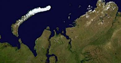 Satellite image of the Gulf of Ob, in Northern Russia at the mouth of the Ob River. It is the world's longest estuary. Credit: Wikimedia Commons
