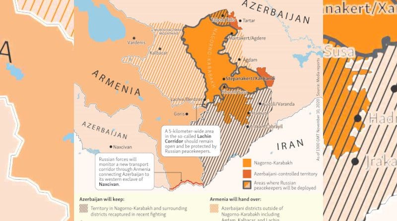 Armenia, Azerbaijan and areas of control in Nagorno-Karabakh. Photo Credit: RFE/RL (edited)