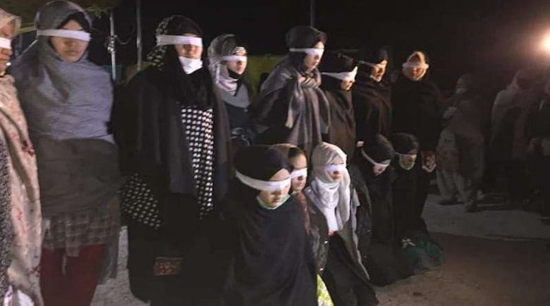 Blindfolded female protesters at the sit-in by the Hazara community in Quetta, Pakistan. (Photo supplied)