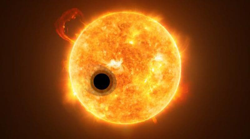 Artistic rendition of the exoplanet WASP-107b and its star, WASP-107. Some of the star's light streams through the exoplanet's extended gas layer. CREDIT ESA/Hubble, NASA, M. Kornmesser.