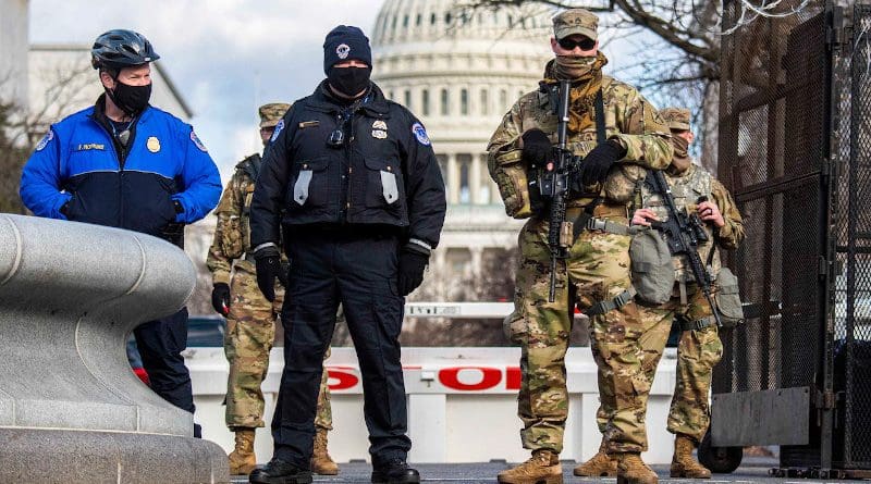 South Carolina Army National Guardsmen provide security support for the 59th presidential inauguration in Washington, Jan. 20, 2021. Photo Credit: Army Sgt. Brian Calhoun