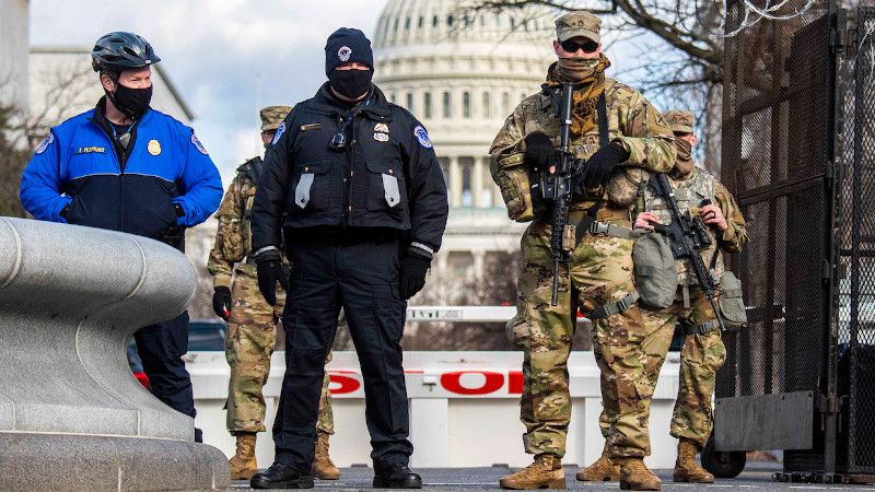 South Carolina Army National Guardsmen provide security support for the 59th presidential inauguration in Washington, Jan. 20, 2021. Photo Credit: Army Sgt. Brian Calhoun