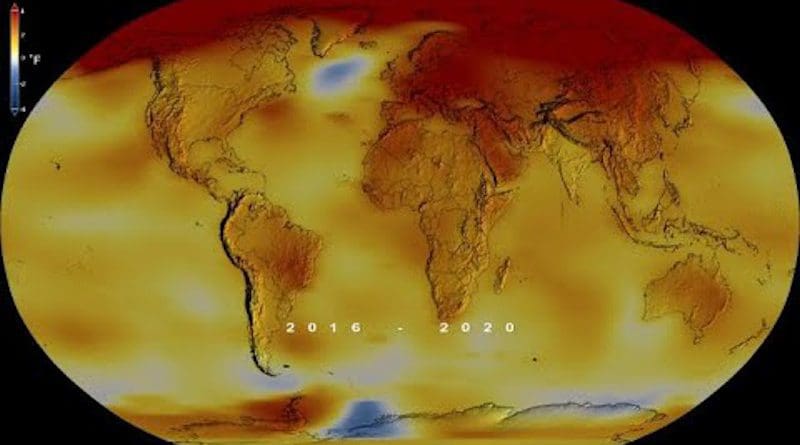 Globally, 2020 was the hottest year on record, effectively tying 2016, the previous record. Overall, Earth's average temperature has risen more than 2 degrees Fahrenheit since the 1880s. Temperatures are increasing due to human activities, specifically emissions of greenhouse gases, like carbon dioxide and methane. Credits: NASA's Scientific Visualization Studio/Lori Perkins/Kathryn Mersmann