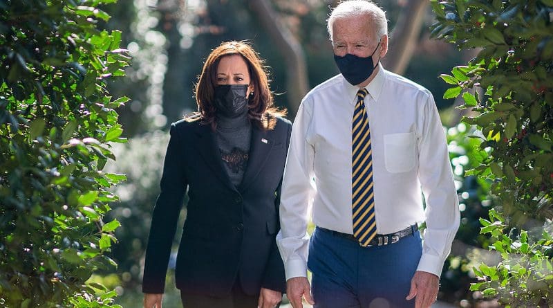 US President Joe Biden and Vice President Kamala Harris walk in White House grounds. Photo Credit: White House