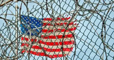 flag united states Prison Jail Detention Fence Wire Barbed Metal
