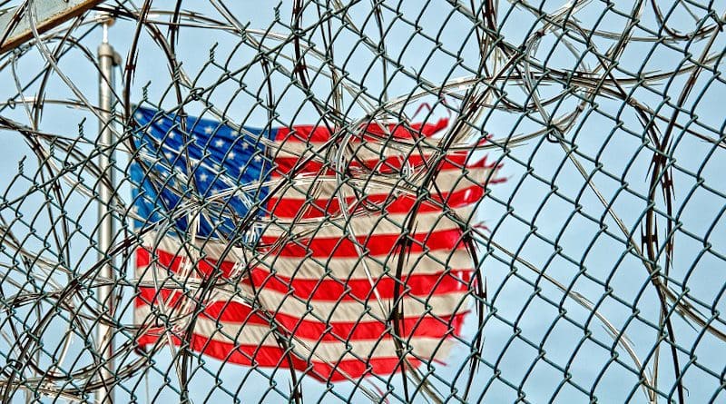 flag united states Prison Jail Detention Fence Wire Barbed Metal