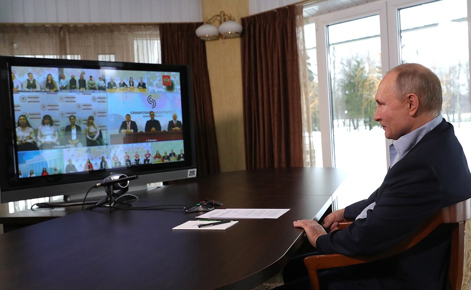 Russia's President Vladimir Putin with college students on Jan 25. Photo Credit: Kremlin.ru