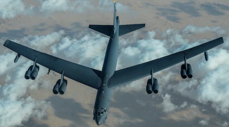 US Air Force B-52 Stratofortress after refuelling during a mission over the Middle East on Sunday. Photo Credit: U.S. Air Force photo by Senior Airman Aaron Larue Guerrisky