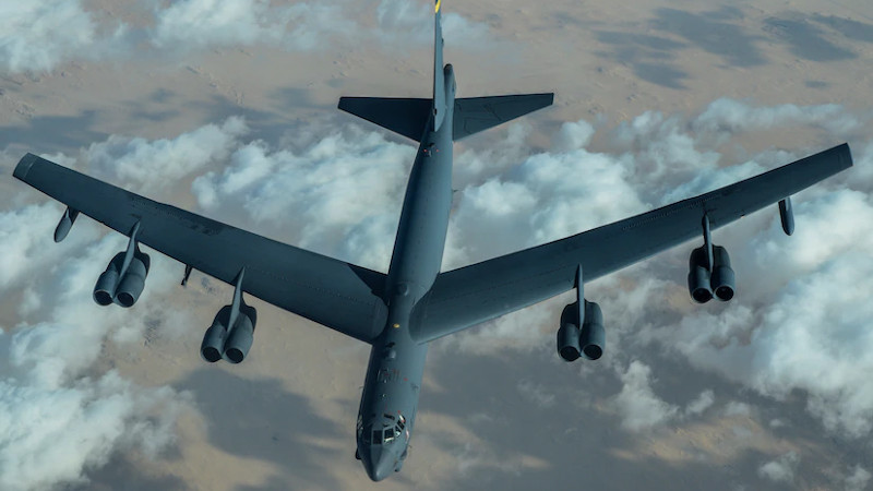 US Air Force B-52 Stratofortress after refuelling during a mission over the Middle East on Sunday. Photo Credit: U.S. Air Force photo by Senior Airman Aaron Larue Guerrisky