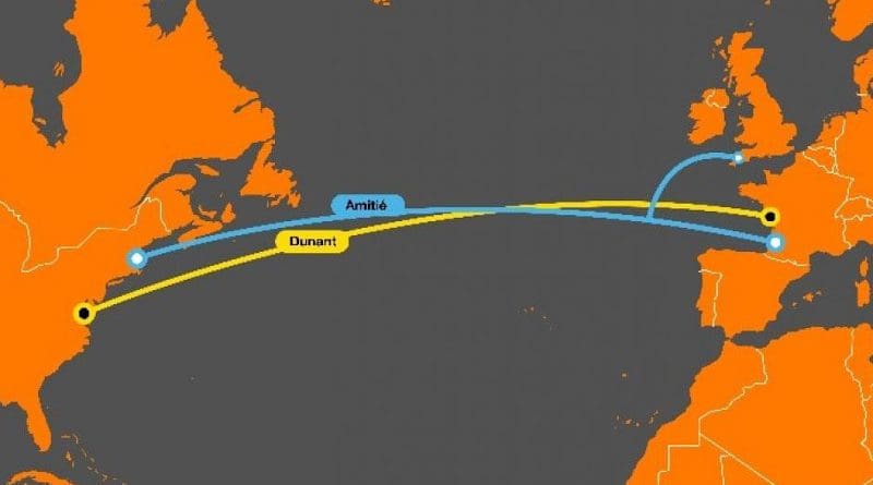 Routes of two submarine cables. Credit: Orange