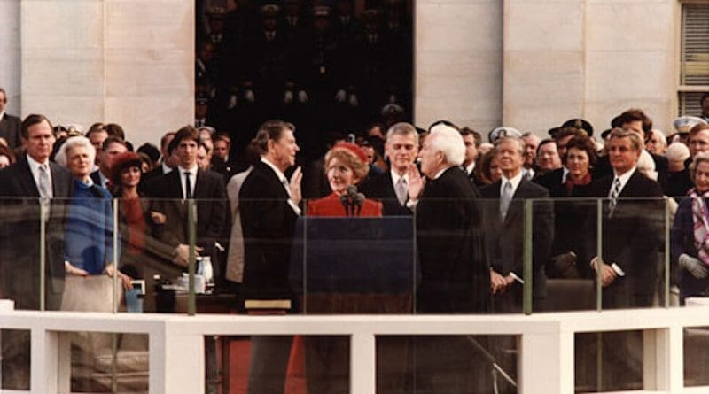 President Ronald Reagan being sworn in on Inaugural Day 1981. Photo Credit: Wikimedia Commons