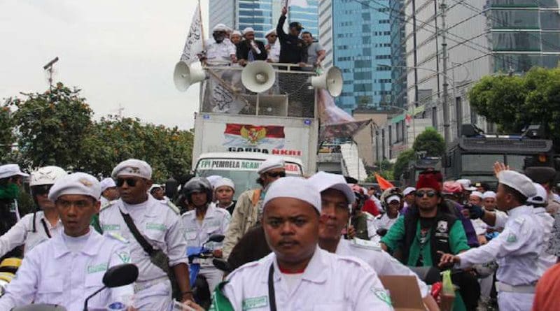Members of the Islamic Defenders Front (FPI) hold a protest in Jakarta in 2017. (Photo: Konradus Epa/UCA News)