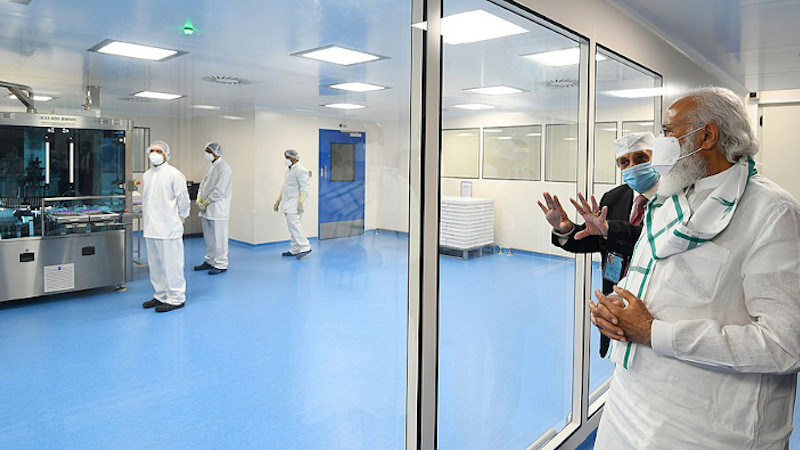 Prime Minister Narendra Modi visits the Serum Institute of India, in Pune to review COVID-19 vaccine trials, on 28 November 2020. Photo Credit: Prime Minister's Office