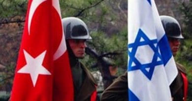 Soldiers hold flags of Turkey and Israel. Photo Credit: Tasnim News Agency