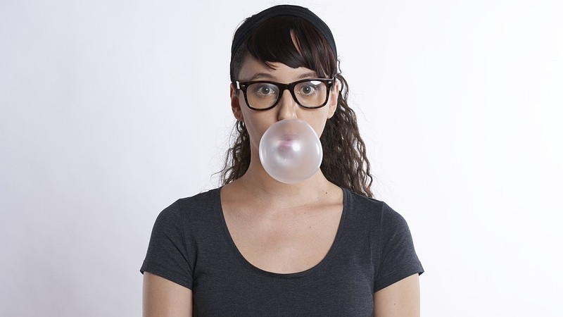 Chewing Woman Gum Bubble Bubblegum Blowing Blow Young