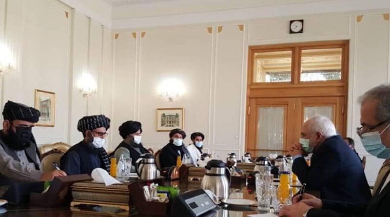 Iranian Foreign Minister Mohammad Javad Zarif meets with Taliban leaders in Tehran. Photo Credit: Tasnim News Agency