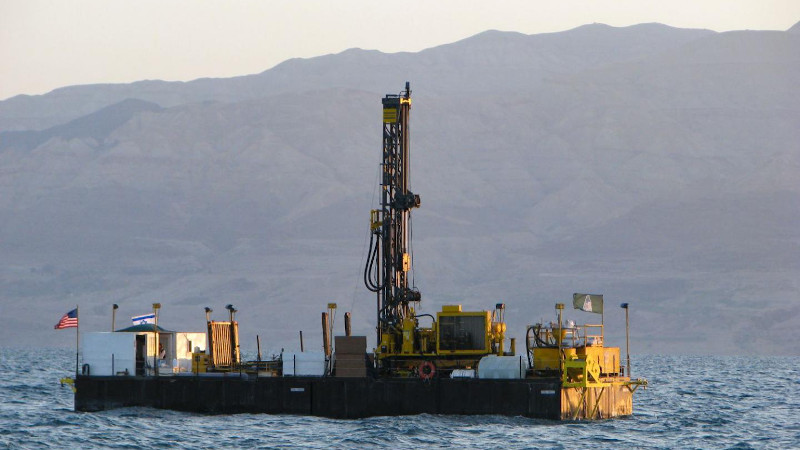 Drilling barge in the Dead Sea, 2010. CREDIT Tel Aviv University.
