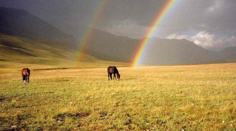Double rainbow over ancient island arc assemblages discovered in the Tien Shan mountains CREDIT SPbU