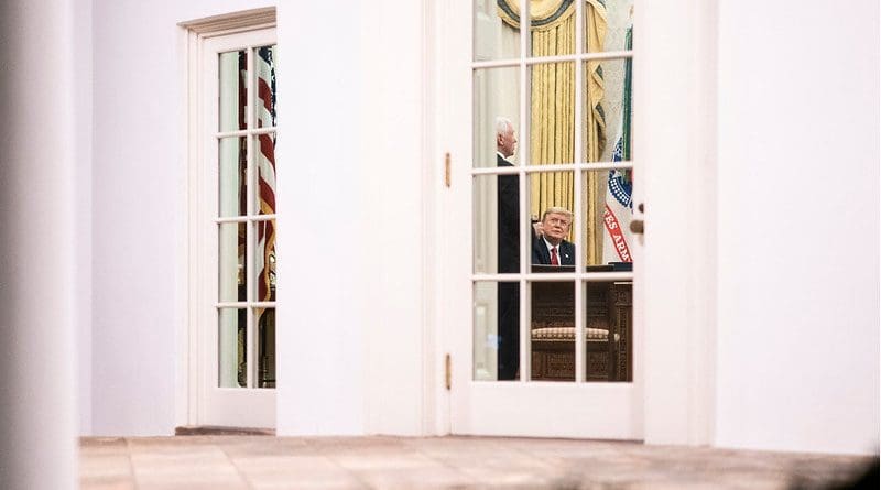 President Donald J. Trump speaks with Vice President Mike Pence in the Oval Office of the White House.(Official White House Photo by Joyce N. Boghosian)