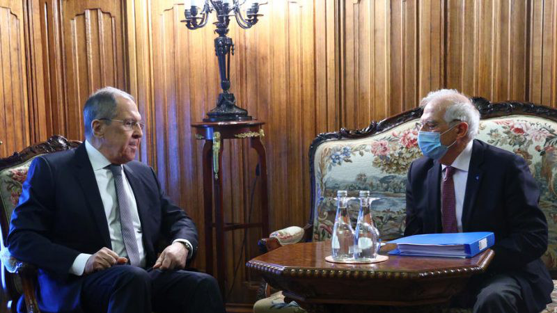 Russian Foreign Minister Sergei Lavrov (L) and High Representative of the EU for Foreign Affairs and Security Policy, Josep Borrell (R). Photo Credit: Russian Foreign Affairs Ministry