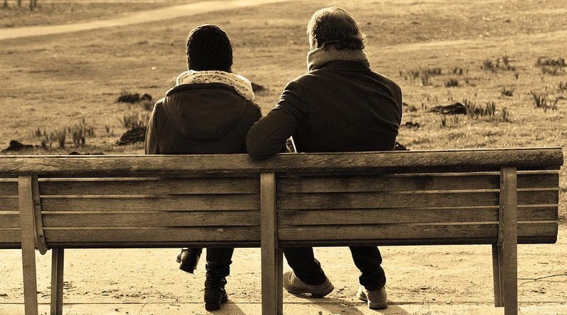 Conversation People Man Woman Couple Sitting Together Bench