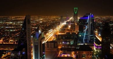 Riyadh, Saudi Arabia at night.