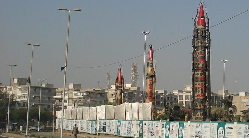 A Pakistan Ghaznavi missile on the left. Photo Credit: SyedNaqvi90, Wikipedia Commons