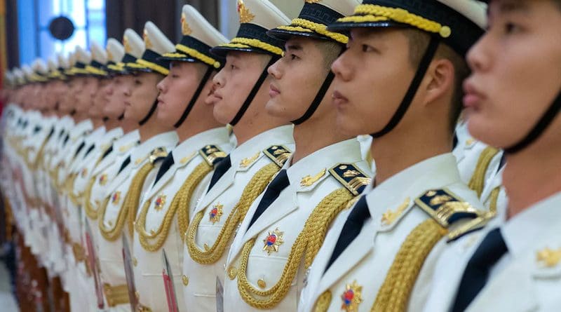 Chinese sailors stand in formation at the People's Liberation Army headquarters in Beijing. Photo Credit: Navy Chief Petty Officer Specialist Elliott Fabrizio