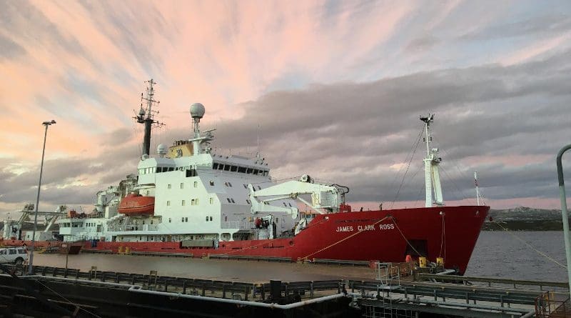 The study is based on an expedition by the British research vessel RSS James Clark Ross, shown here before setting off from the Falkland Islands. CREDIT Thomas Browning/GEOMA