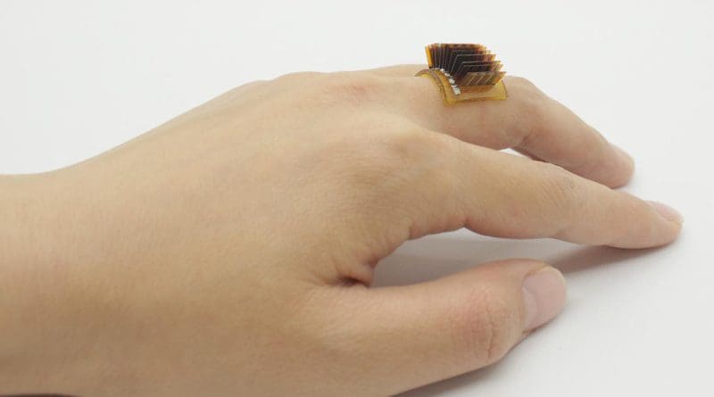 A thermoelectric power generator worn as a ring. CREDIT Xiao Lab