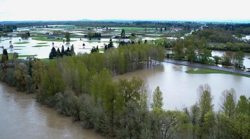 A 2019 flood along the Willamette River. CREDIT David Baker, Oregon State University