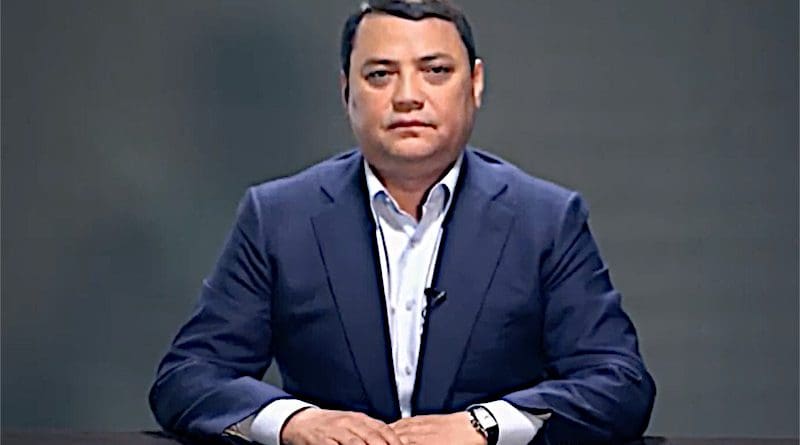 Rayimbek Matraimov speaking in an online video appeal in 2019.