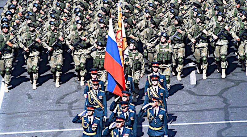 Russian troops from the Gyumri military base during a parade in Yerevan, Armenia. Photo Credit: Mil.ru, Wikipedia Commons