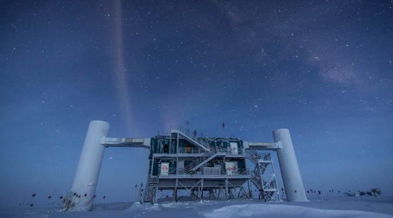 The Ice Cube telescope built in Antarctica. CREDIT Felipe Pedreros