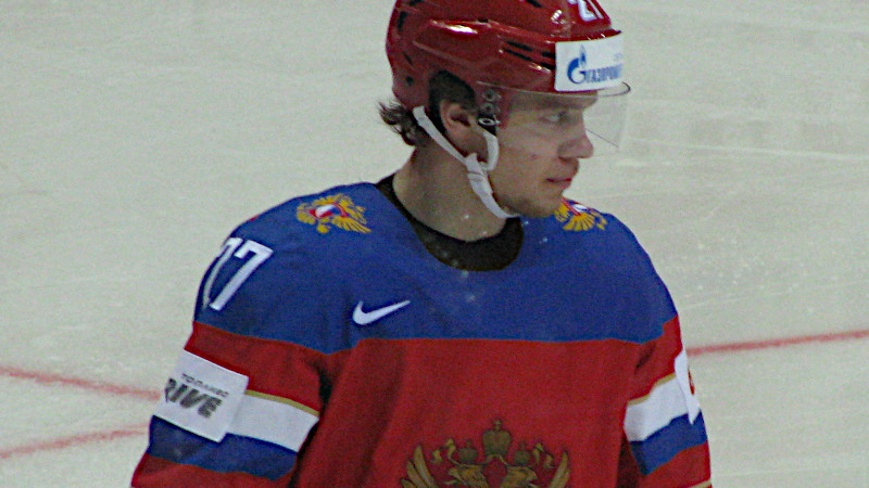 Artemi Panarin as a player of Russia national ice hockey team. Photo Credit: Сидик из ПТУ, Wikipedia Commons